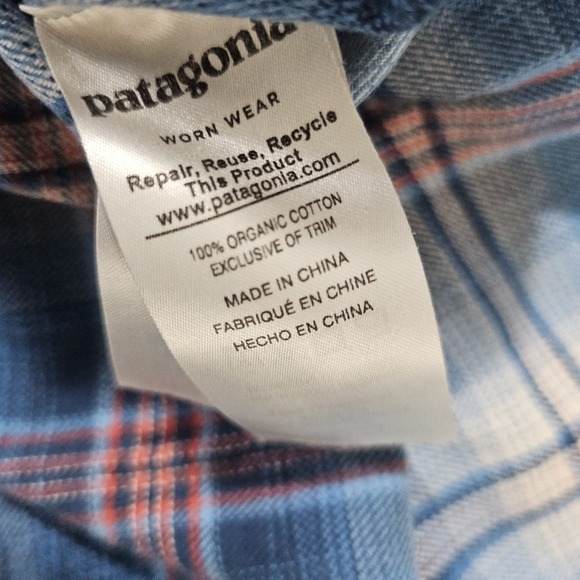 Patagonia Fjord Flannel Shirt Mens Small Blue Plaid Organic Cotton Casual 54020 - Picture 9 of 10